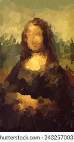 Portrait of Mona Lisa by Leonardo da Vinci. Hand drawn Stylized Painting Mona Lisa in Simple brush stroke colored. Creative modern painting. Conceptual vector Illustration.