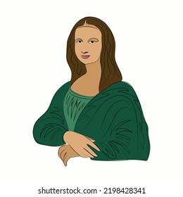 Portrait of Mona Lisa in color, hand drawing, minimalistic