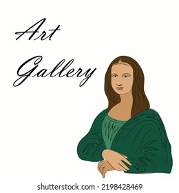 Portrait of Mona Lisa in color, hand drawing, minimalistic