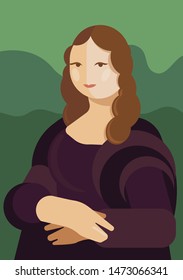 Portrait Mona Lisa. Leonardo da Vinci inspired. Abstract art, flat vector painting. 