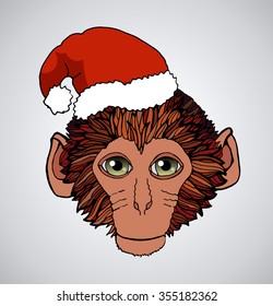 Portrait of a monkey in a Christmas cap