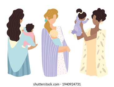 portrait mothers carrying babies cartoon