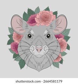 Portrait of a mouse in flowers