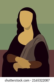 Portrait of Mrs. Lisa del Giocondo in a flat style. Painting by Leonardo da Vinci.