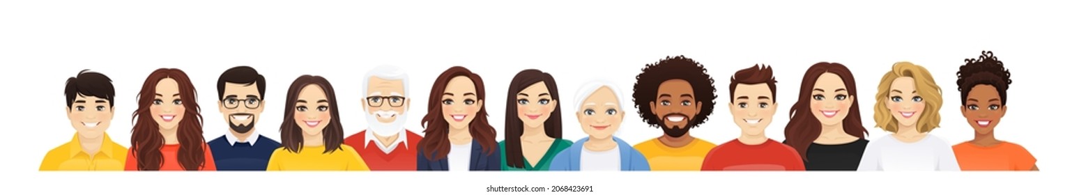 Portrait of multicultural diversity people. Men and momen group vector illustration isolated