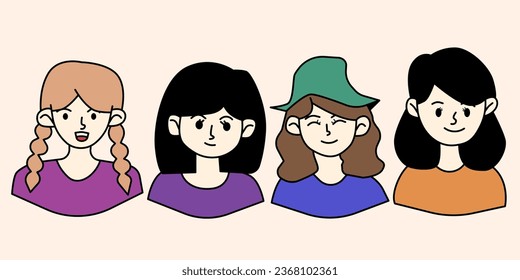 Portrait of multicultural multiethnic female characters, for International Women's Day, Women's History Month.