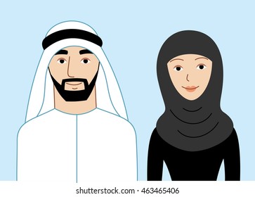 Portrait of a Muslim Arab family in traditional dress. 