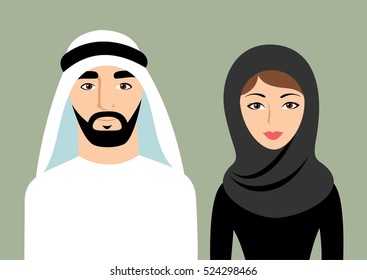 Portrait of a Muslim Arab family in traditional dress.