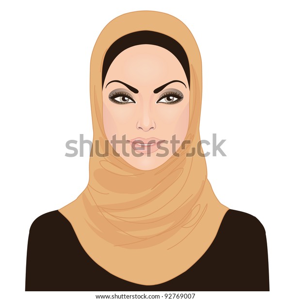 Portrait Muslim Beautiful Girl Hijab Vector Stock Vector (Royalty Free ...