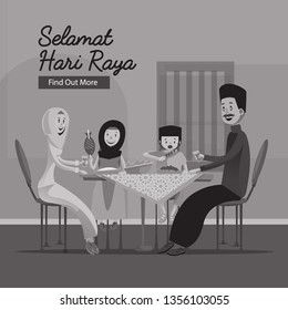 Portrait of muslim family and celebrate Selamat Hari Raya Aidilfitri (Translation: Celebration of Breaking Fast) - Vector
