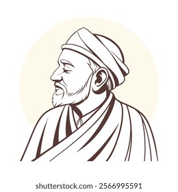 Portrait of a Muslim man in traditional clothing and turban. Elderly man. Sketch, illustration.