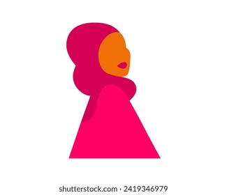 Portrait of muslim woman in hijab. Silhouette of Female arabian or indian person with brown skin and pink scarf on the head. Strong and brave girl for International Women's day. Vector illustration