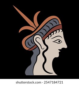 Portrait of a Mycenaean woman. Head in profile of a beautiful Ancient Greek lady. On black background.