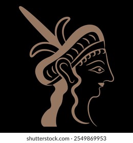 Portrait of a Mycenaean woman. Head in profile of a beautiful Ancient Greek lady. Monochrome silhouette.