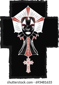 Portrait Of Mysterious Lady  -  White art on black with red elements