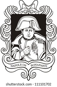 Retrato de Napoleón Bonaparte. Ilustración vectorial en blanco y negro basada en retrato dibujado en 1820.