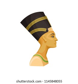 Portrait of Nefertiti. Queen of ancient Egypt. Wife of Egyptian pharaoh. Flat vector for promo poster or banner of travel agency