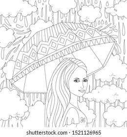 portrait of nice girl with umbrella for your coloring book