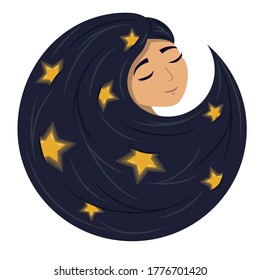 Portrait of a night girl with blue hair and stars in them .