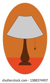 Retrato de una lámpara semihexagonal nocturna sentada bellamente sobre un tallo marrón de madera con una base robusta ponderada que da lugar a un hermoso y cálido dibujo o ilustración de color vectorial de luz amarillo