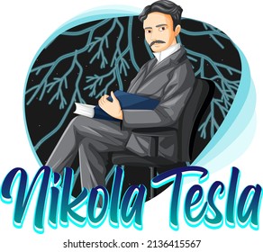 Portrait of Nikola Tesla in cartoon style illustration