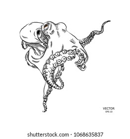 Portrait of a octopus. Can be used for printing on T-shirts, flyers and stuff. Vector illustration