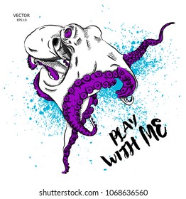 Portrait of a octopus. Can be used for printing on T-shirts, flyers and stuff. Vector illustration