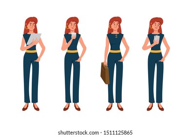 Portrait office business woman pose character set.