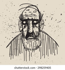 Portrait of an old bearded man. Hand drawn face. Vector illustration.