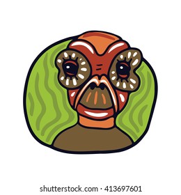 Portrait of a old brown alien. Fictional creature from another planet. Vector cartoon character.