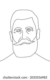Portrait of an old man with a beard and mustache in the style of line art on a white background. Grandfather, senior adult. Vector illustration