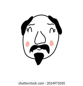 Retrato de un anciano con barba al estilo escandinavo. Ilustración de un avatar de un hombre. Personas dibujadas a mano aisladas de fondo blanco.