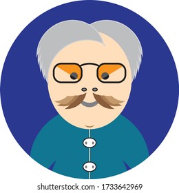 Portrait of old man. Grandfather with grey hair, mustache, wearing sweater. Senior man, vector illustration.