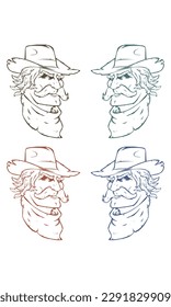 Portrait Of The Old Mustache Cowboy Vector illustration
