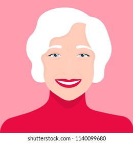 Portrait of an old woman. Avatar cheerful pensioner. Vector illustration