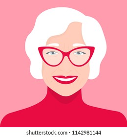 Portrait of an old woman. Avatar cheerful pensioner. Vector illustration svg
