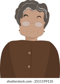 Portrait of old woman, pensioner. Cute grandma. Old lady with gray hair, wearing big glasses. Vector cartoon illustration