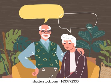 portrait of older people with chat bubbles. vector illustration of cartoon characters