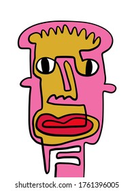Portrait one line silhouette contour hand drawn vector illustration in cartoon comic style vibrant colors