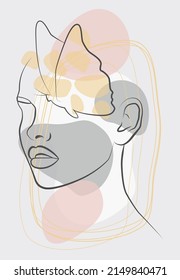 Portrait in one line. A woman's face with a butterfly is abstractly one solid linear portrait. Modern minimalist style illustration for posters, avatars.