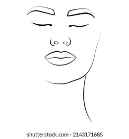 Portrait. One-line face. The modern art of minimalism, aesthetic contour. Abstract portrait of a woman in a minimalist style.