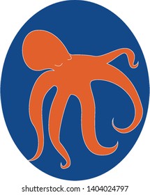 Retrato del calamar anaranjado con tentáculos finales capaces de cambiar el color de fondo azul aislado , vector, dibujo de color o ilustración.