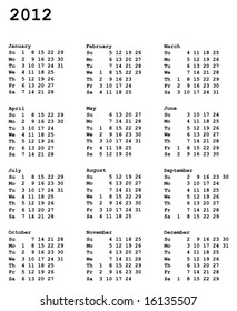 portrait oriented calendar grid 3x4 of 2012 year