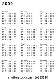 portrait oriented calendar grid 3x4 of 2009 year