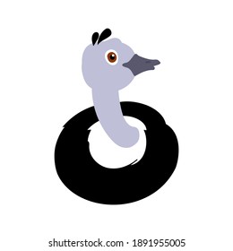 The portrait of an ostrich is drawn in a cartoon style. Funny ostrich looks to the right, isolated on a white background. Vector illustration for use in children's themes