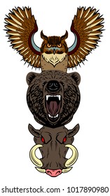 Portrait of an Owl, a Bear and a Boar