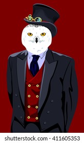 portrait of an owl in a business suit and top hat