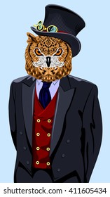 portrait of an owl in a business suit and top hat