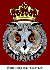 Portrait of an Owl with a golden crown on his head