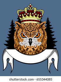 Portrait of an Owl with a golden crown on his head